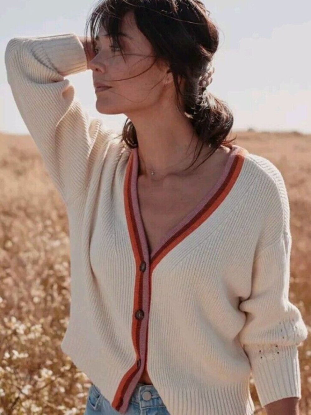 Marine Layer Robin Sweater Cardigan Ivory w/ Stripe XS